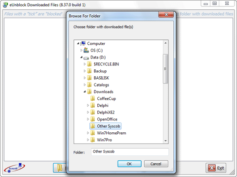 Folder selection dialog