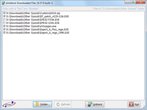 Content of folder with tick on blocked files