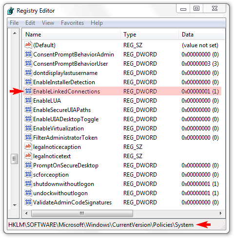 Registry key value for linking security access tokens