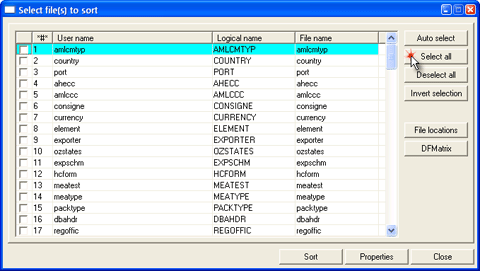 Select all files for sorting