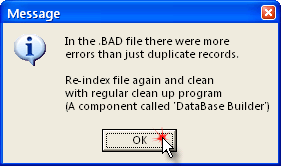 Database files must be sent to Syscob for repair!