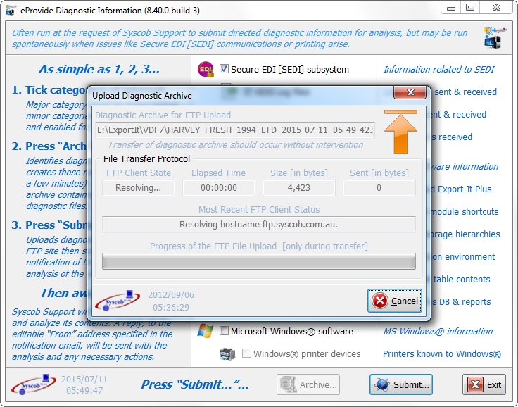 FTP progress dialog (click for full size) FTP progress dialog