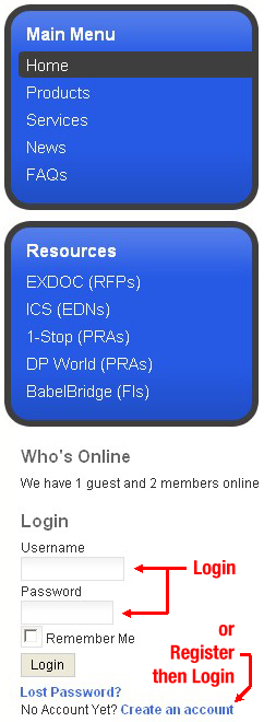 Login area is at top right of home page
